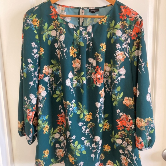 Talbots Forest Green Botanical Blouse Sz L - Picture 5 of 5